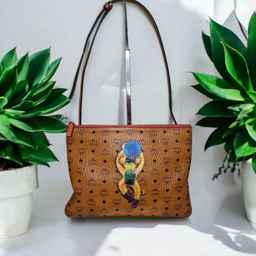 Mcm Visetos Limited Edition Cognac Crossbody/ Clutch Monkey Bag